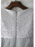 Cap Sleeves Silver Sequin Tulle Wedding Flower Girl Dress
